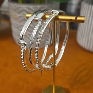 NINE WESTSilver Hoop Earrings with Crystal Accents. NWOT